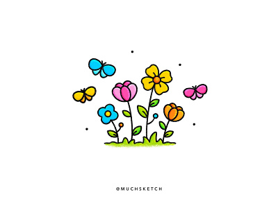 Spring blossoms 🌸 + 🌼 + 🦋 affinity designer artwork bloom blossom butterflies butterfly cute easter floral flower flowers illustration illustrator leaves pink procreate spring summer vector yellow