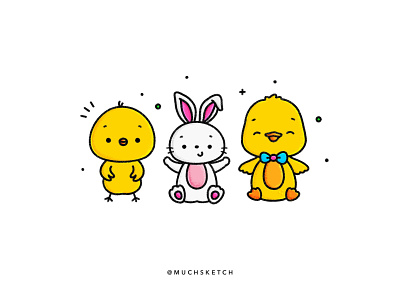 Chick + bunny + ducky 🐥 affinity designer animal illustration baby animals bunny character design chick colorful cute duck duckling easter illustration illustrator merch procreate rabbit spring stationery stickers vector