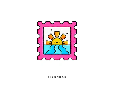 Much Minis - New beginnings ☀️ affinity designer cute design drawing horizon illustration illustrator kawaii muchminis ocean postage stamp procreate sketch spring stamp sticker summer sun rays vector waves