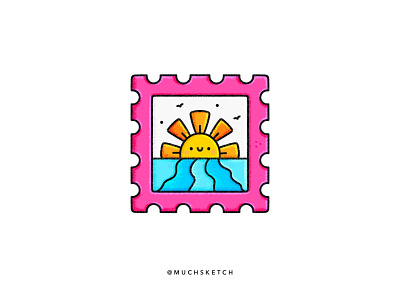 Much Minis - New beginnings ☀️ affinity designer cute design drawing horizon illustration illustrator kawaii muchminis ocean postage stamp procreate sketch spring stamp sticker summer sun rays vector waves