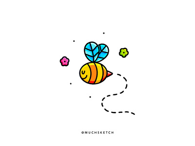 Bee happy 🐝✨🌺 art bee clean color cute design drawing flat honey bee honeybee icon illustration illustrator kawaii logo minimal procreate rainbow sketch spring