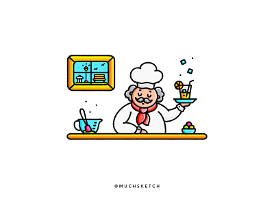 The pastry chef 👨‍🍳 character character design characterdesign chef cute art drawing illustration illustrator kawaii lemonade minimal old man pastry people illustration procreate sketch spot illustration sweets vector yellow