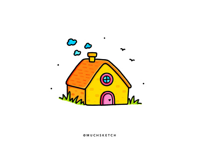 Family cottage 🏡 childrens illustration clouds cottage cute doodle drawing family flat house illustration illustrator kawaii line art lineart minimal procreate sketch vector whimsical yellow