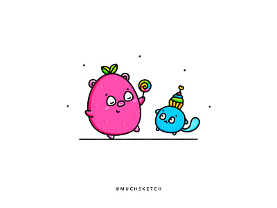 Best buds 💗💙 candy cartoon illustration character character design character illustration characterdesign cupcake cute drawing fruit illustration fruits illustration illustrator lollipop procreate procreate app procreateapp strawberries strawberry sweets