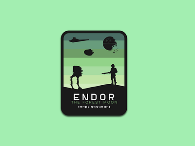 Endor The Forest Moon badge adobe illustrator design dribbbleweeklywarmup icon illustration line art return of the jedi scout trooper star wars typography vector