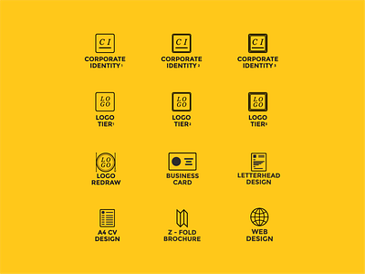 Design Services Icon Set adobe illustrator corporate identity icon set iconography line art logo design minimalist icons typography vector web design