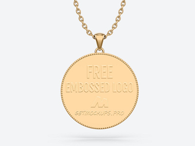 Free Embossed Logo Jewelry Medallion With Chain Mockup