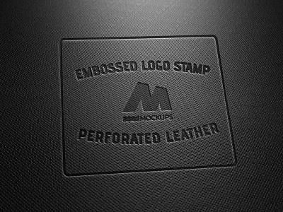 Free Embossed Logo Stamp Perforated Leather Mockup black branding design embossed free freebie leather logo mock up mockup psd stamp template