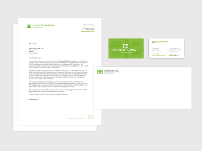 Assisted Energy Stationary ae business card energy envelope green letterhead logo solar