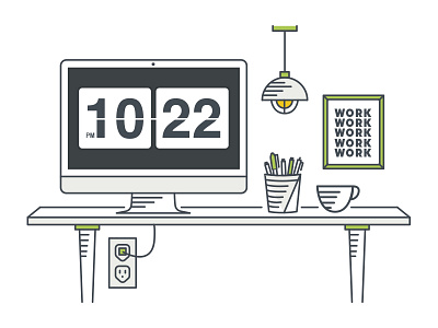 My Desk Illustration clock desk illustration imac lines work