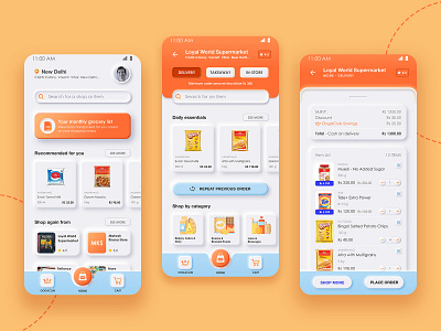 Grocery App - Delivery/ Pickup & In-Store Shopping branding e commerce graphic design grocery app interaction design invisionstudio mobile app neumorphism online shopping photoshop ui user experience design user interface ux
