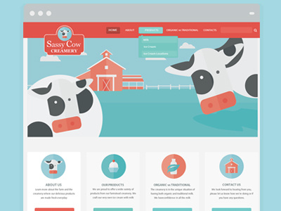 Sassy Cow Creamery cow icons illustration vector web design web page