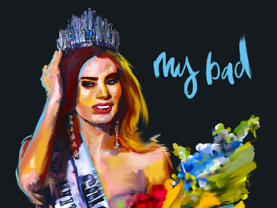 Miss Colombia bad badge beauty crown design flowers illustration mistake pageant painting sad steve harvey woman