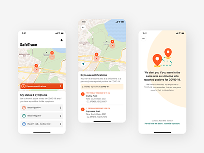 COVID contact tracing app app contact tracing coronavirus covid high-fidelity ios location map mapping mobile notification visual design