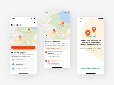 COVID contact tracing app app contact tracing coronavirus covid high fidelity ios location map mapping mobile notification visual design