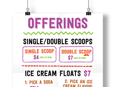 Ice Cream Poster color fonts funky hand drawn handdrawn handwriting ice cream poster typography