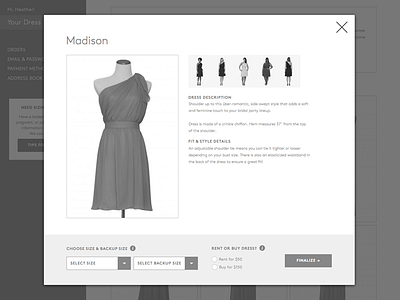 Wireframe - Pick Dress ecommerce wireframe