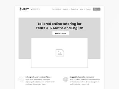 Cluey Landing Page Concept acquisition education landing page learning wireframe