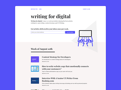 Writing For Digital - Website Concept content copywriting email newsletter one page purple uxwriting website