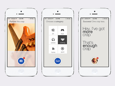 Crapster - thrift shop in your pocket app clean flat fun ios minimalistic mobile startup typography weekend