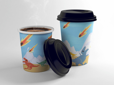 Cup of coffee-panic dinosaur paper cup procreate апокалипсис дизайн упаковки динозавр иллюстрация комета стаканчик