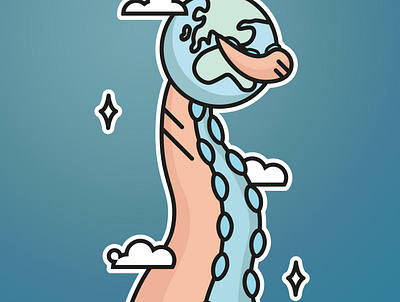 We're gonna need a bigger boat. art clean design graphic design illustration illustrator minimal monster octopus planet planet earth space squid vector web website
