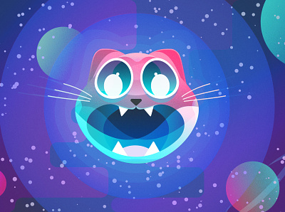 AstroCat art cat cats clean design graphic design illustration illustrator planets space stars vector