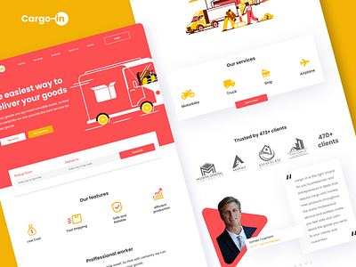 Cargo-in | Homepage logistic website header illustration landing page logistic website red review services page ui design uiuxdesign web design web design agency web designer website header yellow