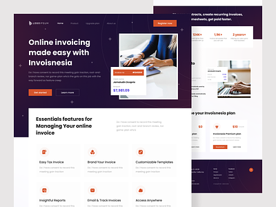 Online Invoice Maker Website Design accounting business footer form freelance header inquiry invoice invoicing landing page management money online online invoice payment proposal ticket ui design uiuxdesign website