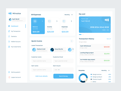 Minvoice - Invoicing Dashboard Design amount dashboard finance invoice invoicing money online invoice payment report software transaction ui design uiux design web app web software website