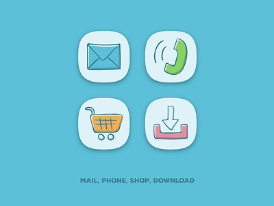 Hand drawn icons app children download hand drawn icons mail phone shop