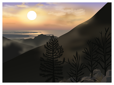 Sunset in the mountains background illustration nature postcard sunset vector art