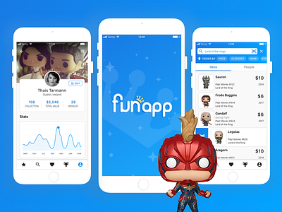 Meet FunApp - Your pocket collection app blue design flat funapp funko interface iphone iphone8 poppriceguide social stashpedia studycase ui ui ux design ux
