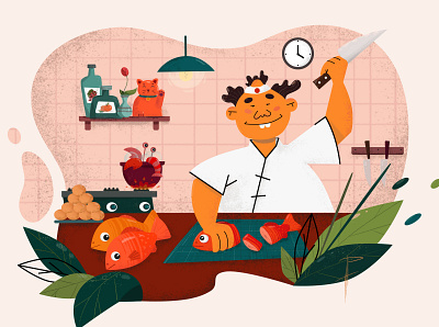 JAPANESE COOK animation design illustration vector web