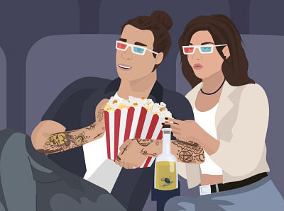 Healthy popcorn in the cinema art artist character character design characters cinema design flat design food health health app illustration man oil popcorn romantic vector vector art woman