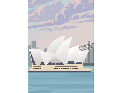 Sydney Opera House 2d art adobe illustrator bridge city cityscape clouds house illustration landmark landscape modern place purple sydney sydney opera house town vector vector illustration violet water