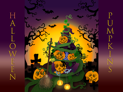 Halloween PUMPKINS autumn design flat design halloween halloween design halloween flyer halloween party magic night october night pumpkin vector vector illustration web баба яга ведьма ночь октябрь праздник