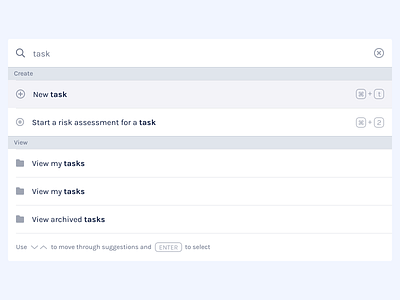 Command palette design with shortcuts