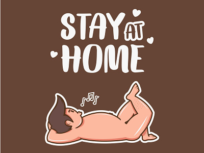 Staty At Home animation boy brown design fat icon illustration illustrator naked relax vector