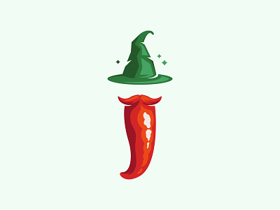 Spicy Wizard Logo business character chili company logo design hot logo logo design logos mascot minimal people pepper red restaurant simple spice spicy vector wizard