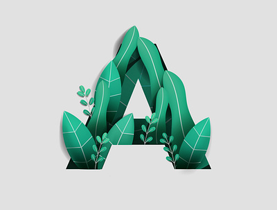 Letter A With Green Leaf Ornament art design flat icon illustration illustrator logo minimal type vector