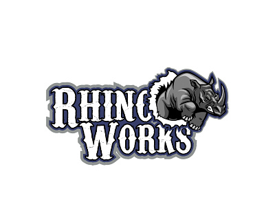 Rhino Works brand identity character company company logo consulting event branding illustration logo design logotype modern rhino steampunk vector vintage logo
