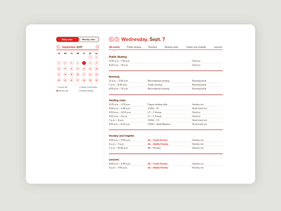 Olympic Oval Public Schedule app calendar schedule app ui ux design web design