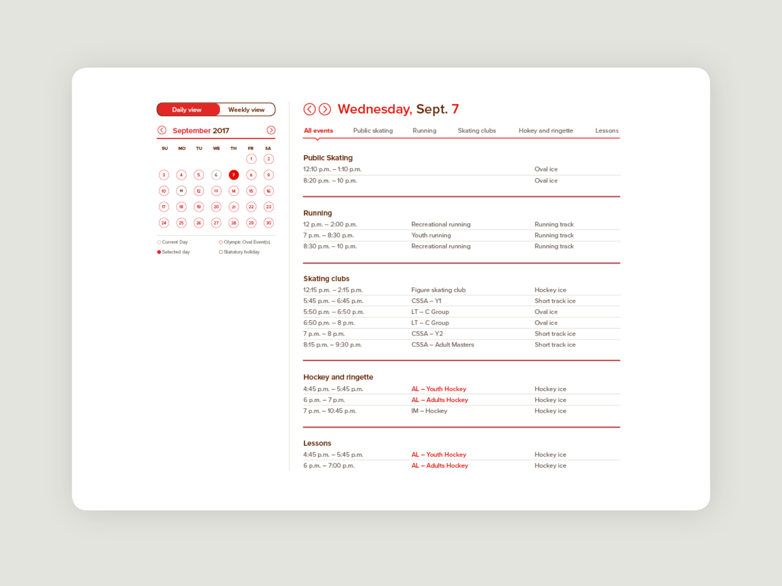 Olympic Oval Public Schedule by Mariana Angeli on Dribbble