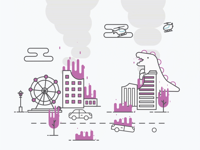 Godzilla Attack 2d after effects animated gif animation gif illustration motion graphics