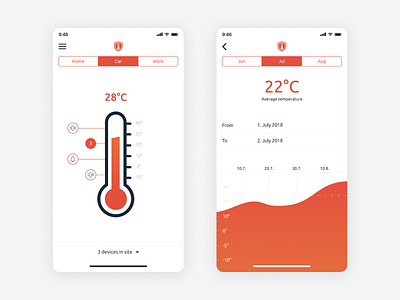 Temperature control - app app calendar control degree from ios minimal mobile app orange red tabs temperature thermometer ui ux