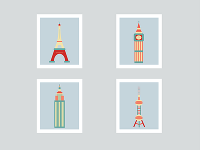 some famous building bigben eiffeltower empire state building flat illustration minimal oriental pearl tv tower vector 东方明珠
