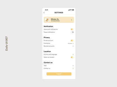 Daily UI #007 | Settings minimal