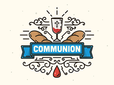 Communion badge banner blood bread church communion cup illustration logos bible software monowight seal swirls