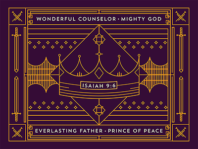 Isaiah 9:6 badge border christmas crown line art monoweight scripture stars sword trumpet verse